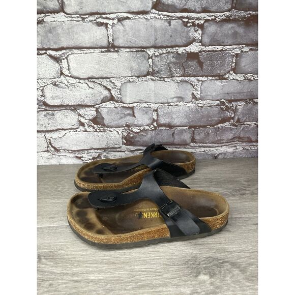 Birkenstock Gizeh Black Leather Thong Cork Strap Sandals Women Sz 37EU/6.5M US - Picture 13 of 16